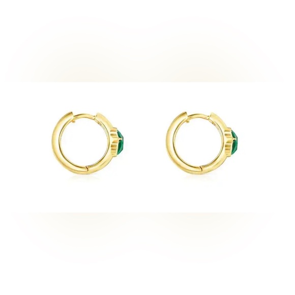 ! TOUS S925 Gold Overly Green Malachite Bear Mini Hoops Hinges Earrings - Picture 10 of 10